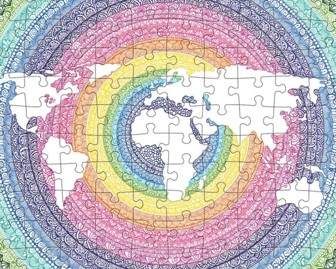 Jiggy Junior 100pc Puzzle - Rainbow Mandala World Map by Farah Brightart