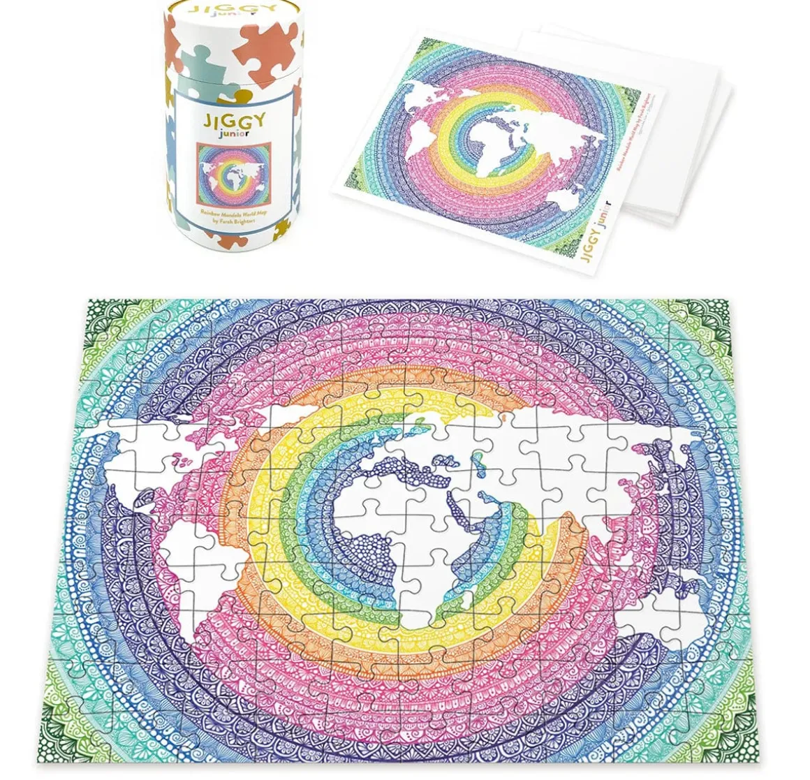 Jiggy Junior 100pc Puzzle - Rainbow Mandala World Map by Farah Brightart