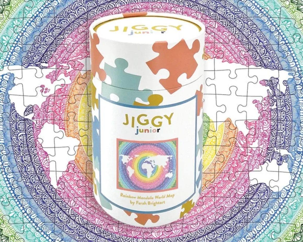 Jiggy Junior 100pc Puzzle - Rainbow Mandala World Map by Farah Brightart