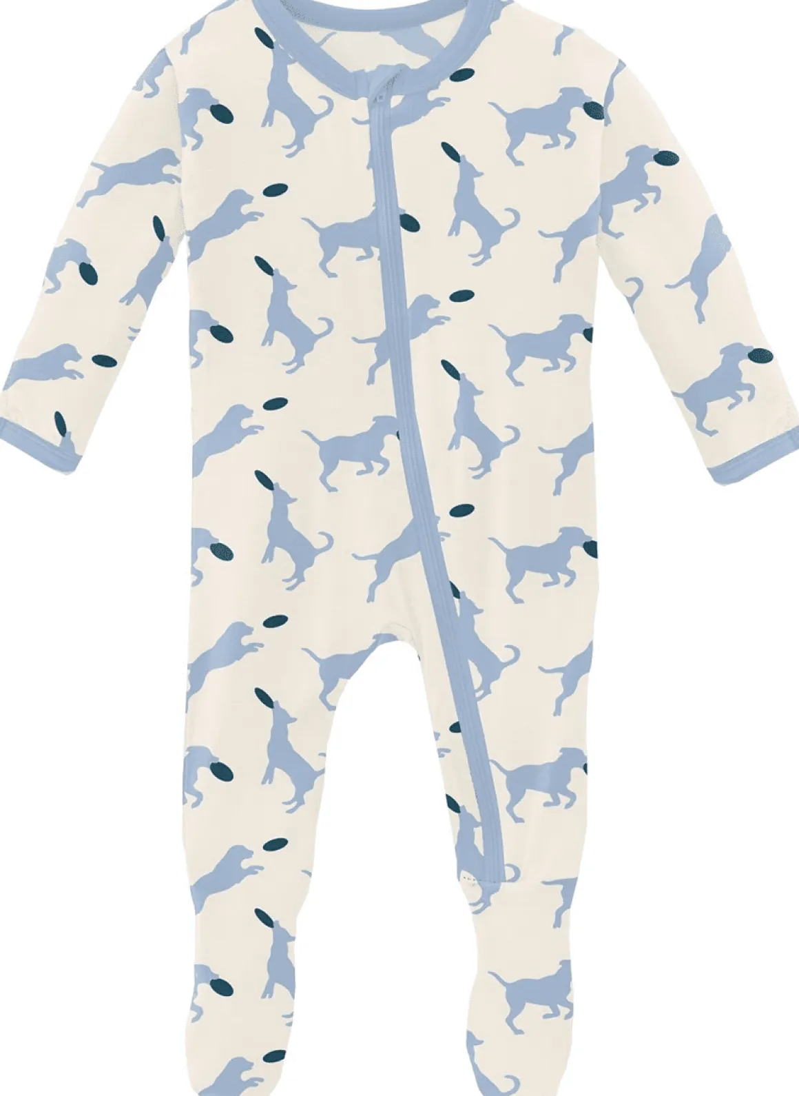 KicKee Pants Footie with Zipper - Natural Frisbee Labs, 3-6 Months