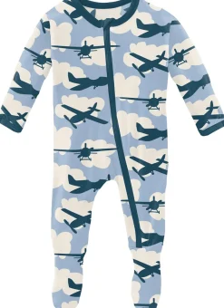 KicKee Pants Footie with Zipper - Pond Airplanes, 12-18 Months