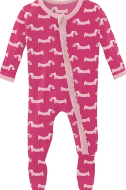 KicKee Pants Muffin Ruffle Footie with Zipper - Calypso Pretzel Pup, 18-24 Months