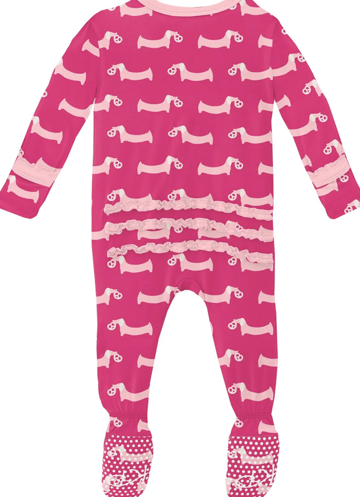 KicKee Pants Muffin Ruffle Footie with Zipper - Calypso Pretzel Pup, 3-6 Months