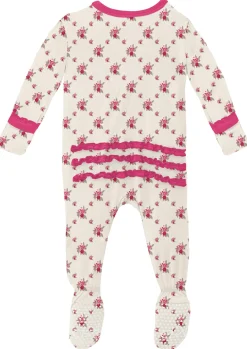 KicKee Pants Muffin Ruffle Footie with Zipper - Natural Rose Trellis, 3-6 Months