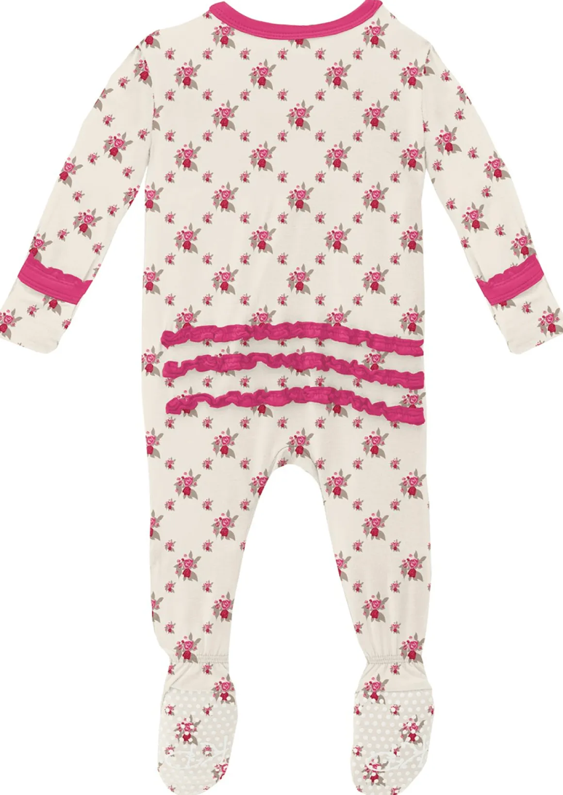 KicKee Pants Muffin Ruffle Footie with Zipper - Natural Rose Trellis, 6-9 Months