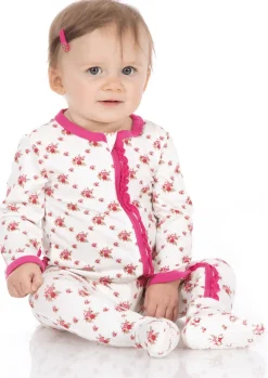KicKee Pants Muffin Ruffle Footie with Zipper - Natural Rose Trellis, 9-12 Months