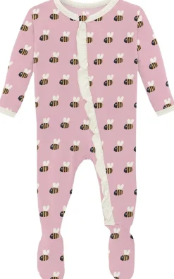 KicKee Pants Print Classic Ruffle Footie with 2 Way Zipper - Cake Pop Baby Bumblebee, Newborn