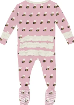 KicKee Pants Print Classic Ruffle Footie with 2 Way Zipper - Cake Pop Baby Bumblebee, Newborn