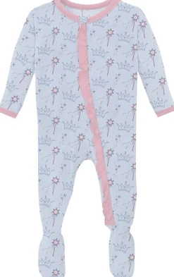 KicKee Pants Print Classic Ruffle Footie with 2 Way Zipper - Dew Magical Princess, 3-6 Months