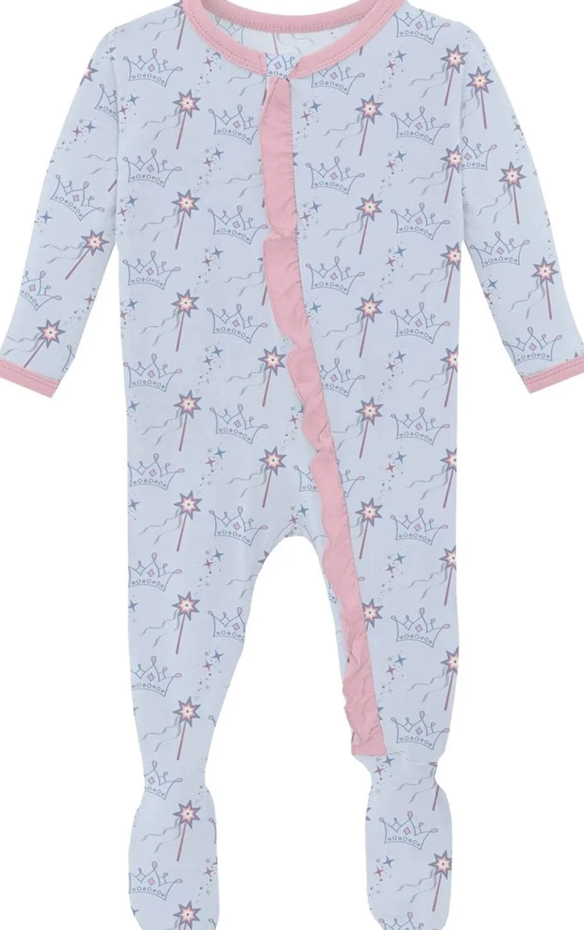 KicKee Pants Print Classic Ruffle Footie with 2 Way Zipper - Dew Magical Princess, 3-6 Months