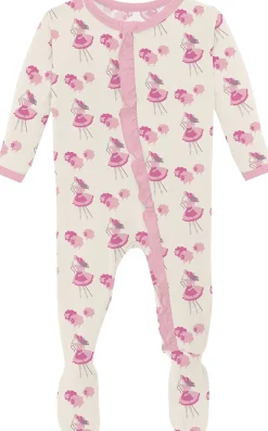KicKee Pants Print Classic Ruffle Footie with 2 Way Zipper - Natural Little Bo Peep, 0-3 Months