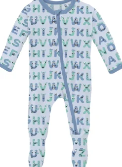 KicKee Pants Print Footie with 2 Way Zipper - Dew ABC Monsters, 0-3 Months