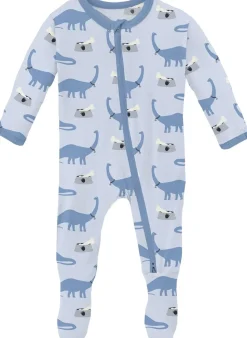 KicKee Pants Print Footie with 2 Way Zipper - Dew Pet Dino, 3-6 Months