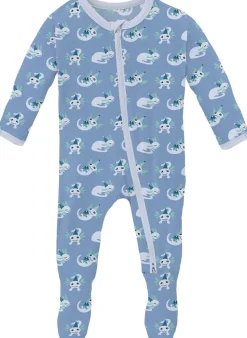 KicKee Pants Print Footie with 2 Way Zipper - Dream Blue Axolotl Party,3-6 M
