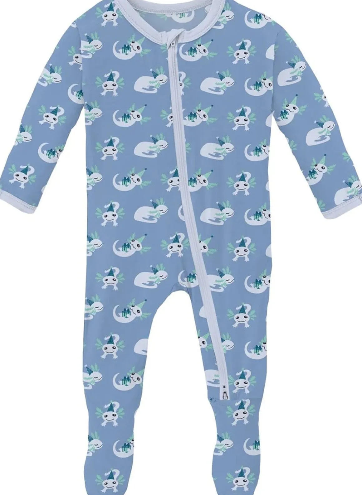 KicKee Pants Print Footie with 2 Way Zipper - Dream Blue Axolotl Party,3-6 M