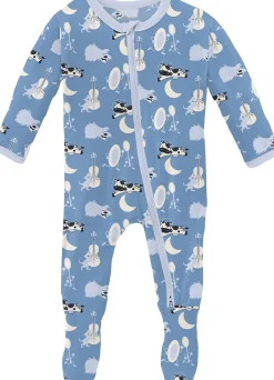 KicKee Pants Print Footie with 2 Way Zipper - Dream Blue Hey Diddle Diddle, 3-6 Months