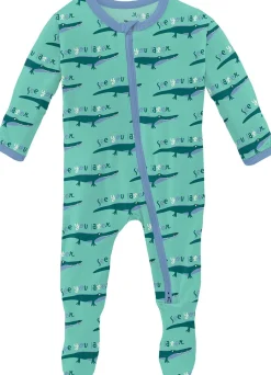 KicKee Pants Print Footie with 2 Way Zipper - Glass Later Alligator, Newborn