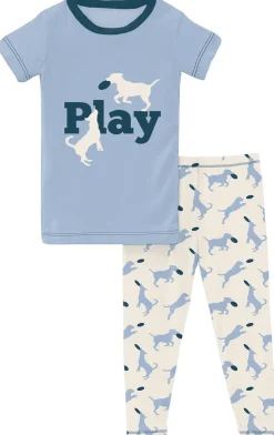 KicKee Pants Short Sleeve Graphic Tee Pajama Set - Natural Frisbee Labs, 4T
