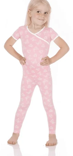 KicKee Pants Short Sleeve Kimono Pajama Set - Lotus Butterfly, 2T