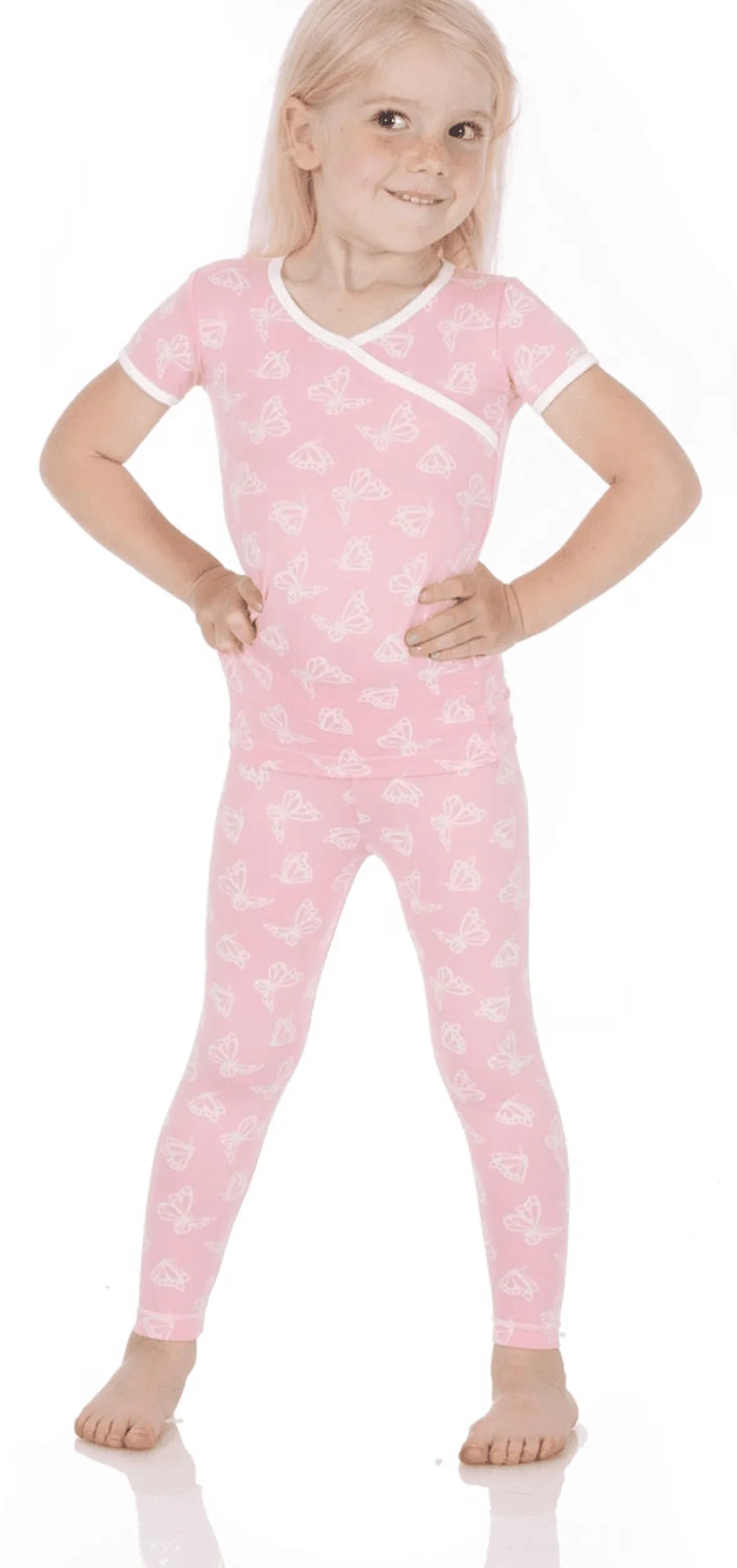 KicKee Pants Short Sleeve Kimono Pajama Set - Lotus Butterfly, 6 Years