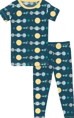 KicKee Pants Short Sleeve Pajama Set - Peacock Planets, 4T