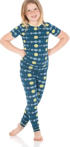 KicKee Pants Short Sleeve Pajama Set - Peacock Planets, 4T