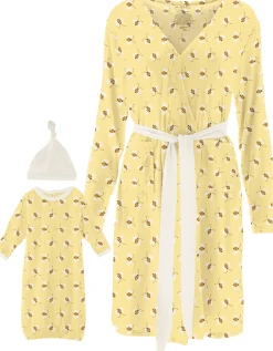 KicKee Pants Women's Mid Length Lounge Robe & Layette Gown Set - Wallaby Bees, L