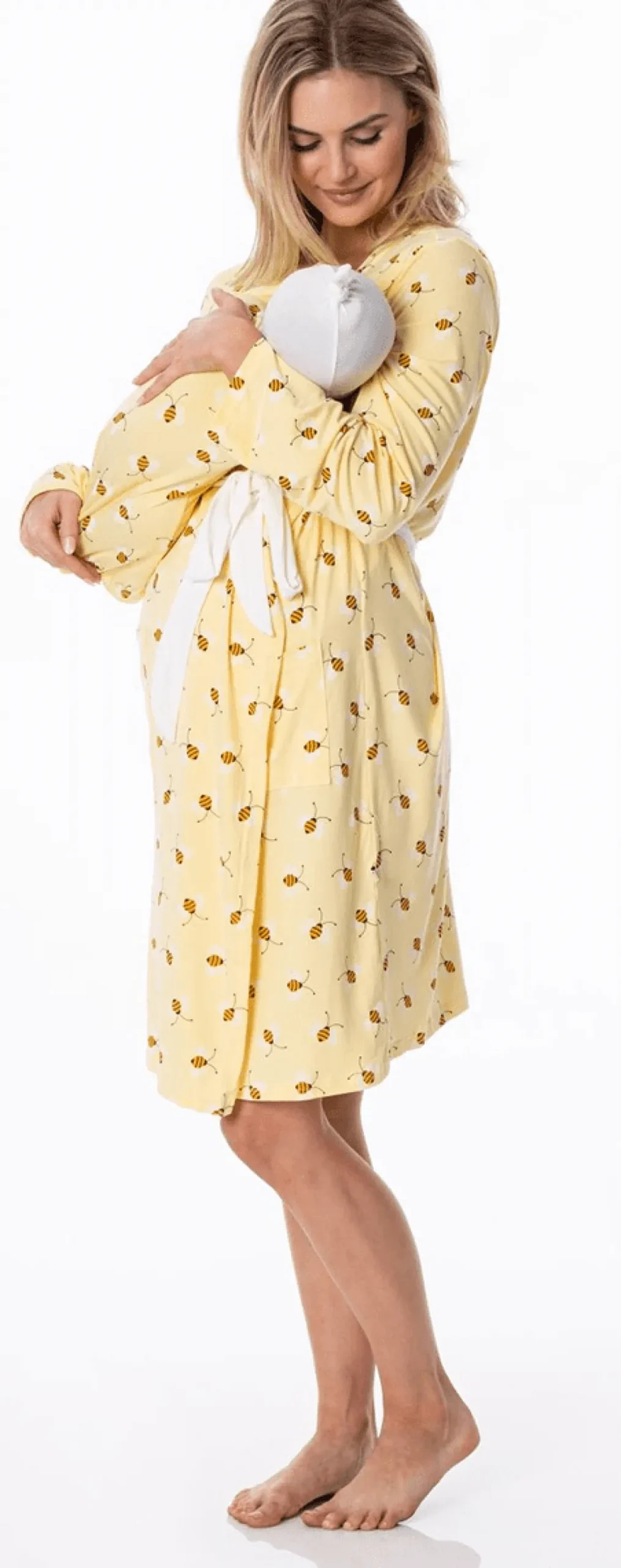 KicKee Pants Women's Mid Length Lounge Robe & Layette Gown Set - Wallaby Bees, L