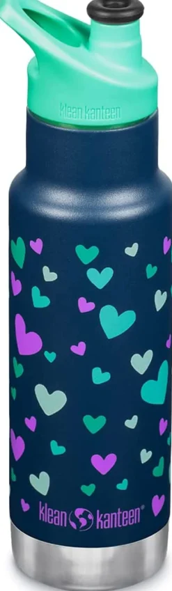 Klean Kanteen Kid Classic Insulated Stainless Steel Bottle, 12 oz - Navy Hearts