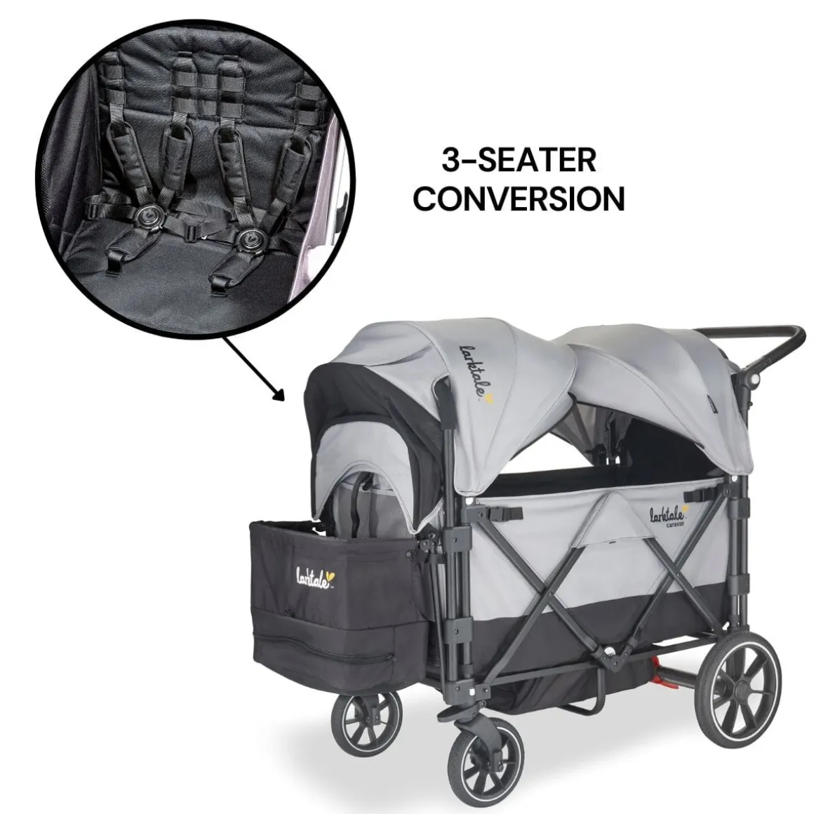 Larktale Caravan V2 (3 Seater) Stroller Wagon Bundle - Gray/Black