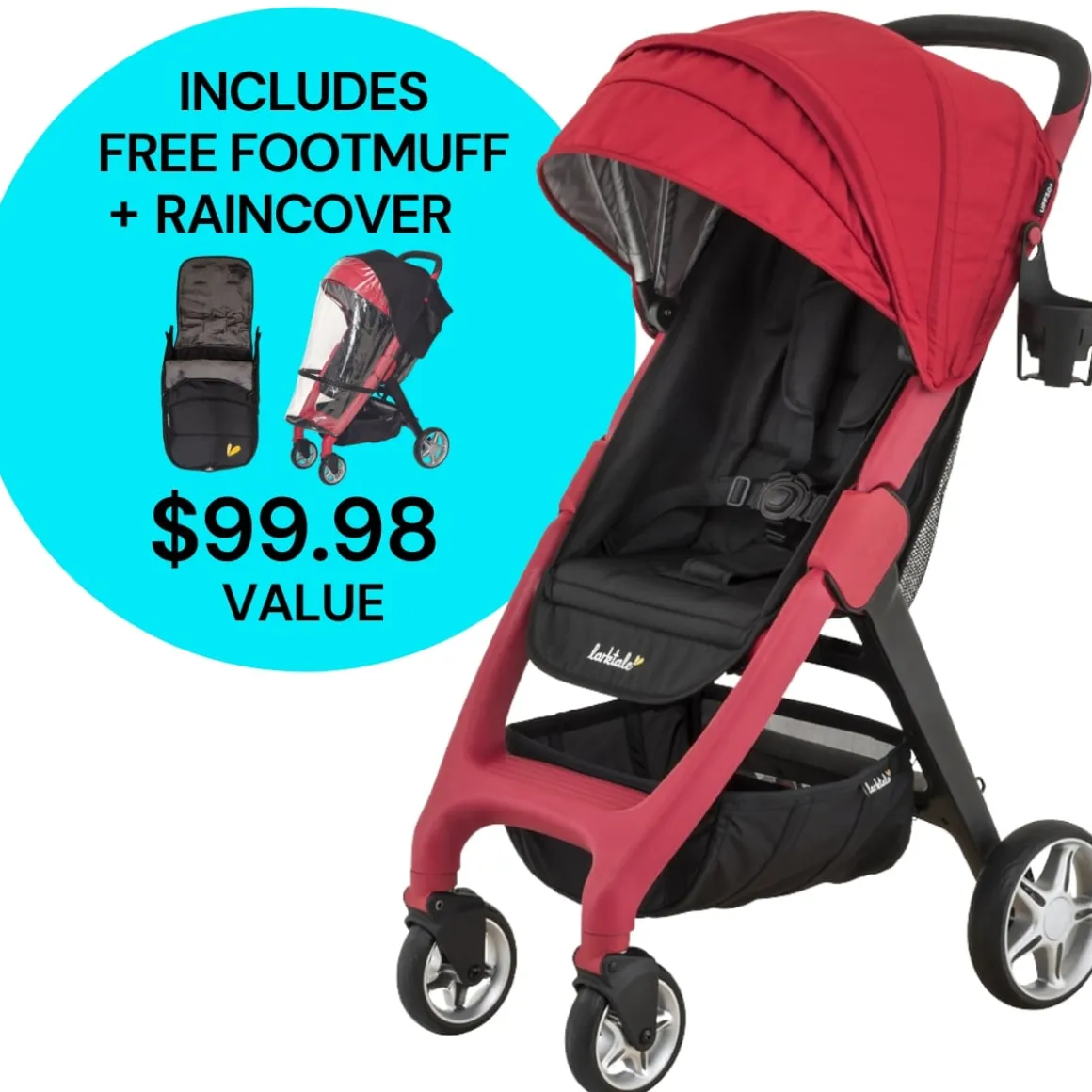 Larktale Chit Chat Compact Stroller Winter Bundle - Barossa Red / Black