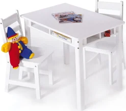 Lipper International Kids Rectangular Table with Shelves & 2 Chairs - White