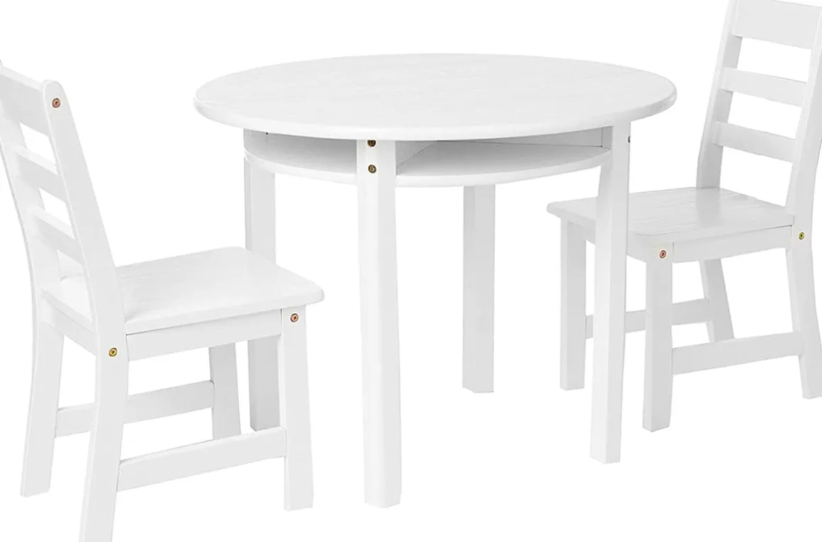 Lipper International Round Table with Shelf and 2 Chairs - White