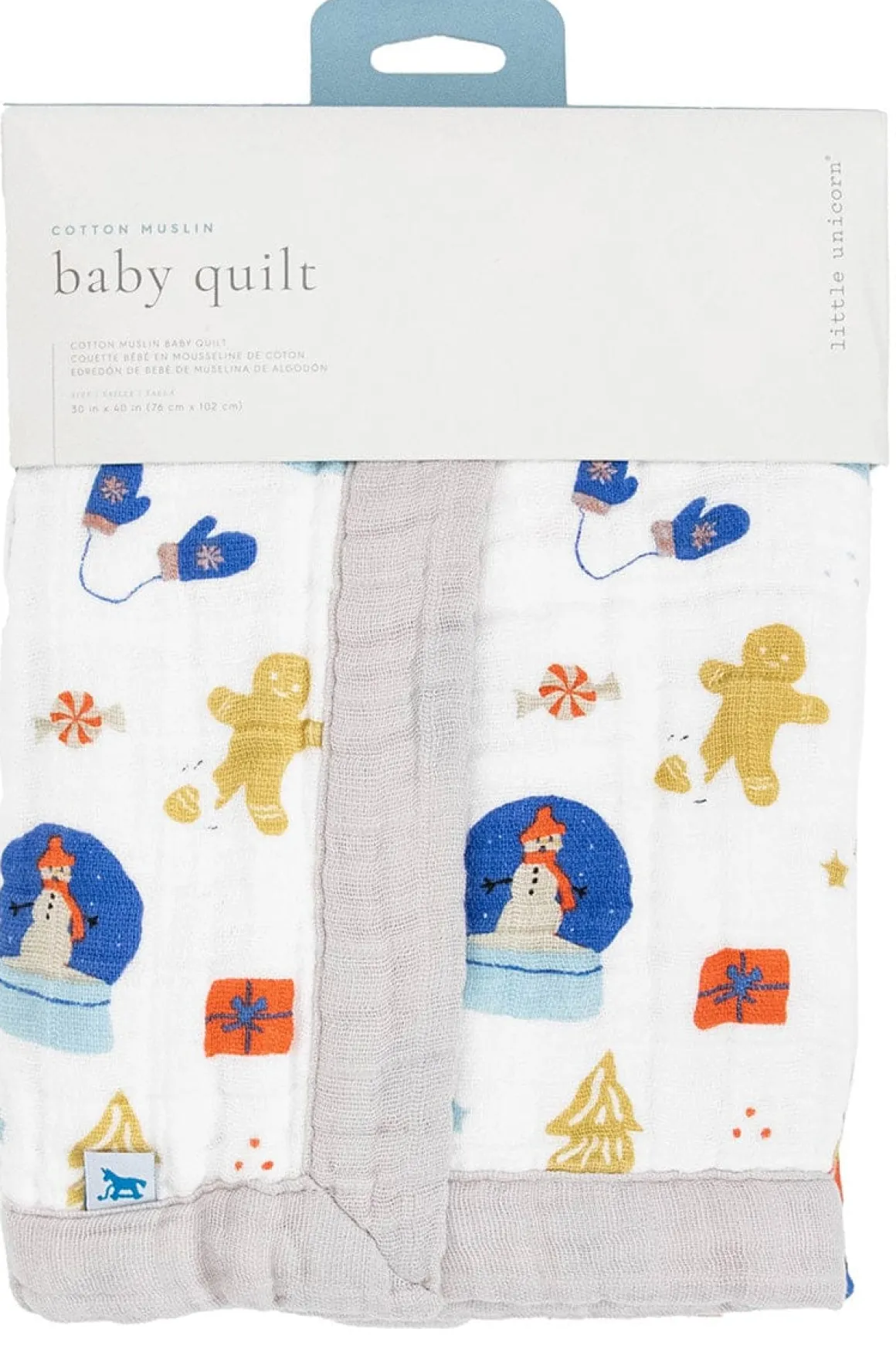 Little Unicorn Cotton Muslin Baby Quilt - Christmas Time