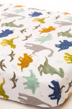 Little Unicorn Cotton Muslin Fitted Sheet - Dino Friends