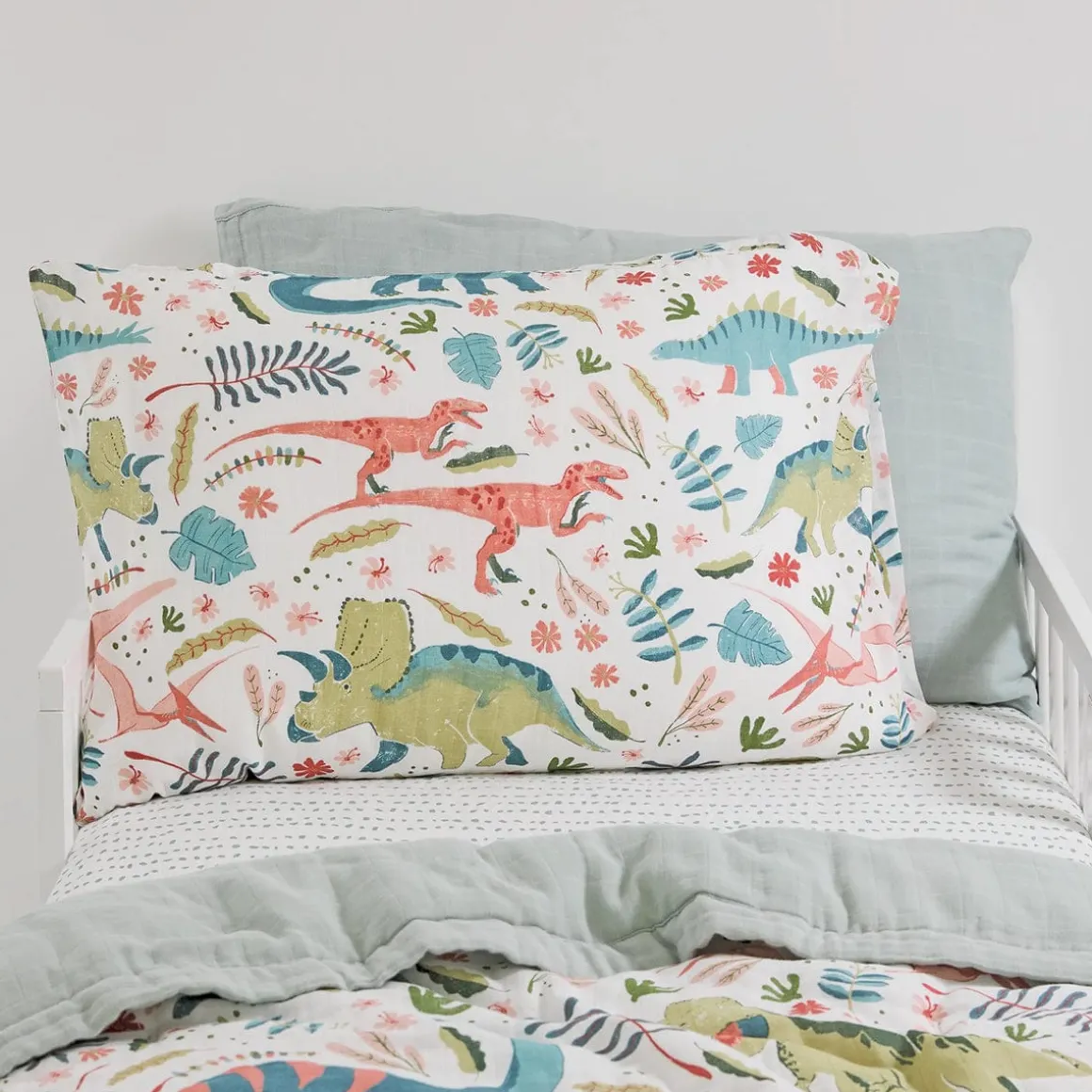 Little Unicorn Cotton Muslin Toddler Pillowcase, 2 Pack - Boho Dino