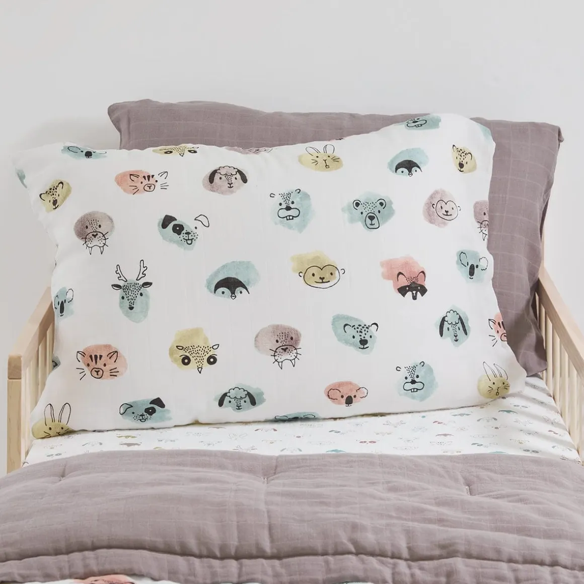 Little Unicorn Cotton Muslin Toddler Pillowcase, 2 Pack - Watercolor Critters