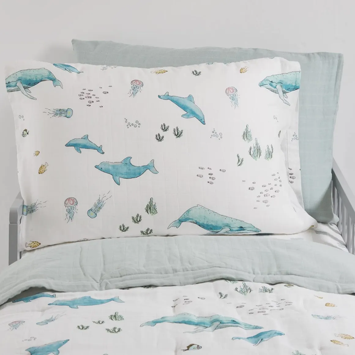 Little Unicorn Cotton Muslin Toddler Pillowcase, 2 Pack - Whales