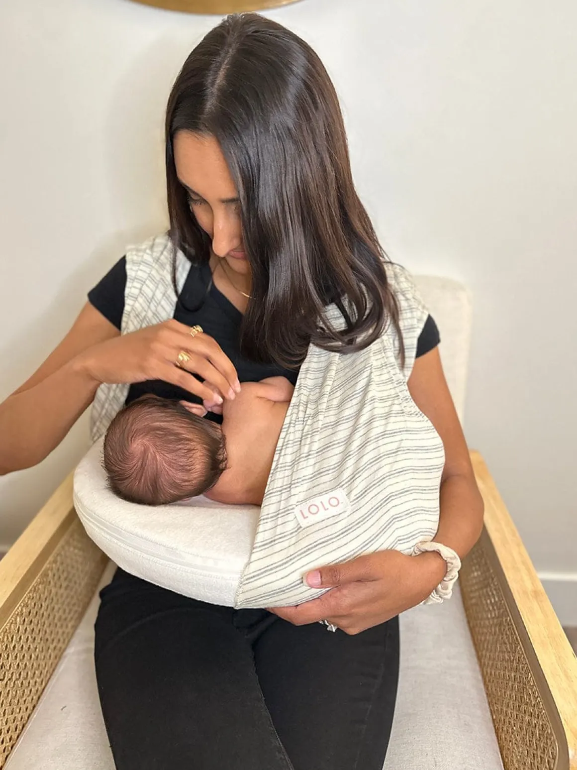 Lolo Baby Breastfeeding Sling Support - White & Grey Stripe