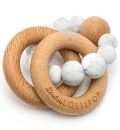 Loulou Lollipop Bubble Wood + Silicone Teether Rattle - Marble