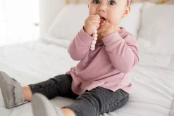 Loulou Lollipop Color Block Silicone & Wood Pacifier Clip - Pink Quartz