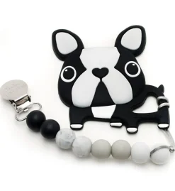 Loulou Lollipop Silicone Teether with Clip - Boston Terrier/Black