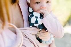 Loulou Lollipop Silicone Teether with Clip - Boston Terrier/Black