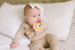 Loulou Lollipop Silicone Teether with Clip - Pastel Rainbow