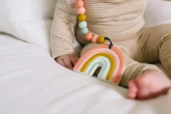 Loulou Lollipop Silicone Teether with Clip - Pastel Rainbow