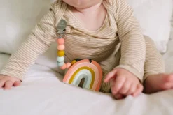 Loulou Lollipop Silicone Teether with Clip - Pastel Rainbow