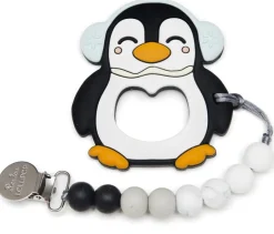 Loulou Lollipop Silicone Teether with Clip - Peguin/Black