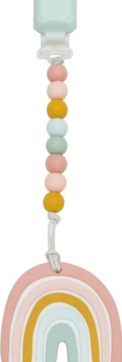 Loulou Lollipop Silicone Teether with Gem Clip - Pastel Rainbow