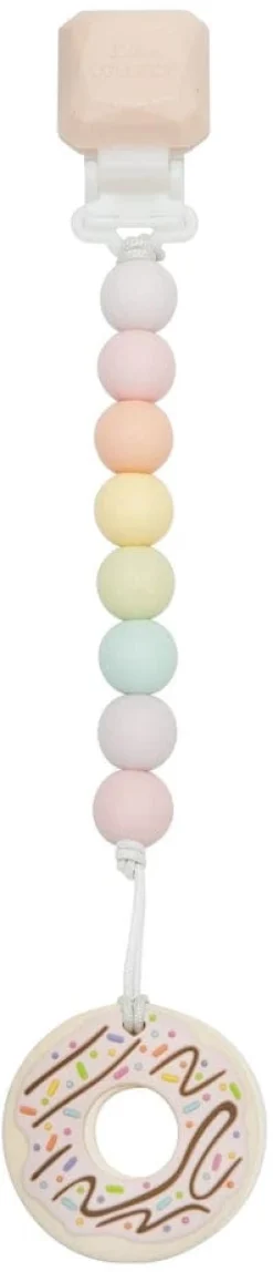 Loulou Lollipop Silicone Teether with Gem Clip - Pink Donut