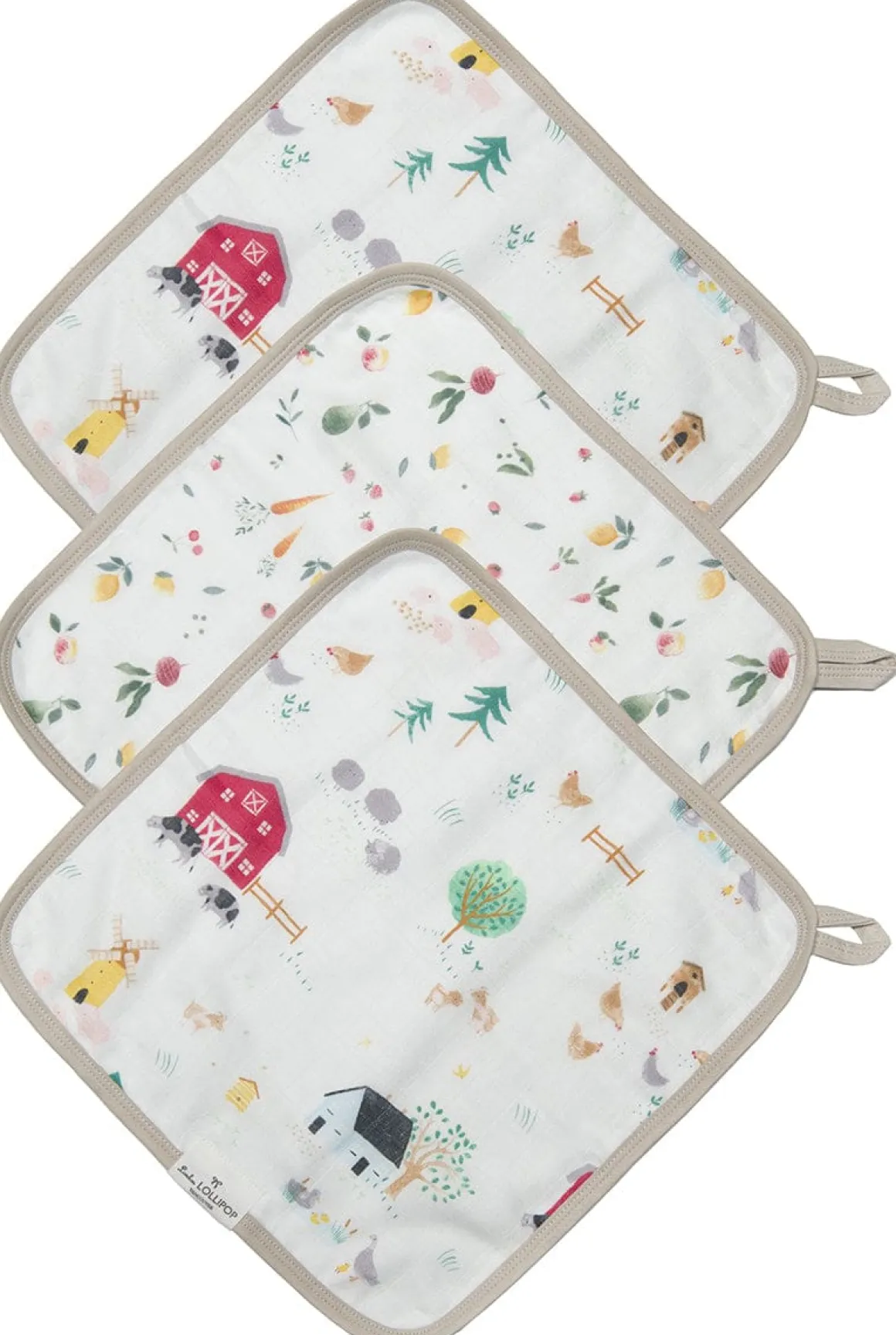 Loulou Lollipop Washcloth 3-Piece Set - Farm Animals